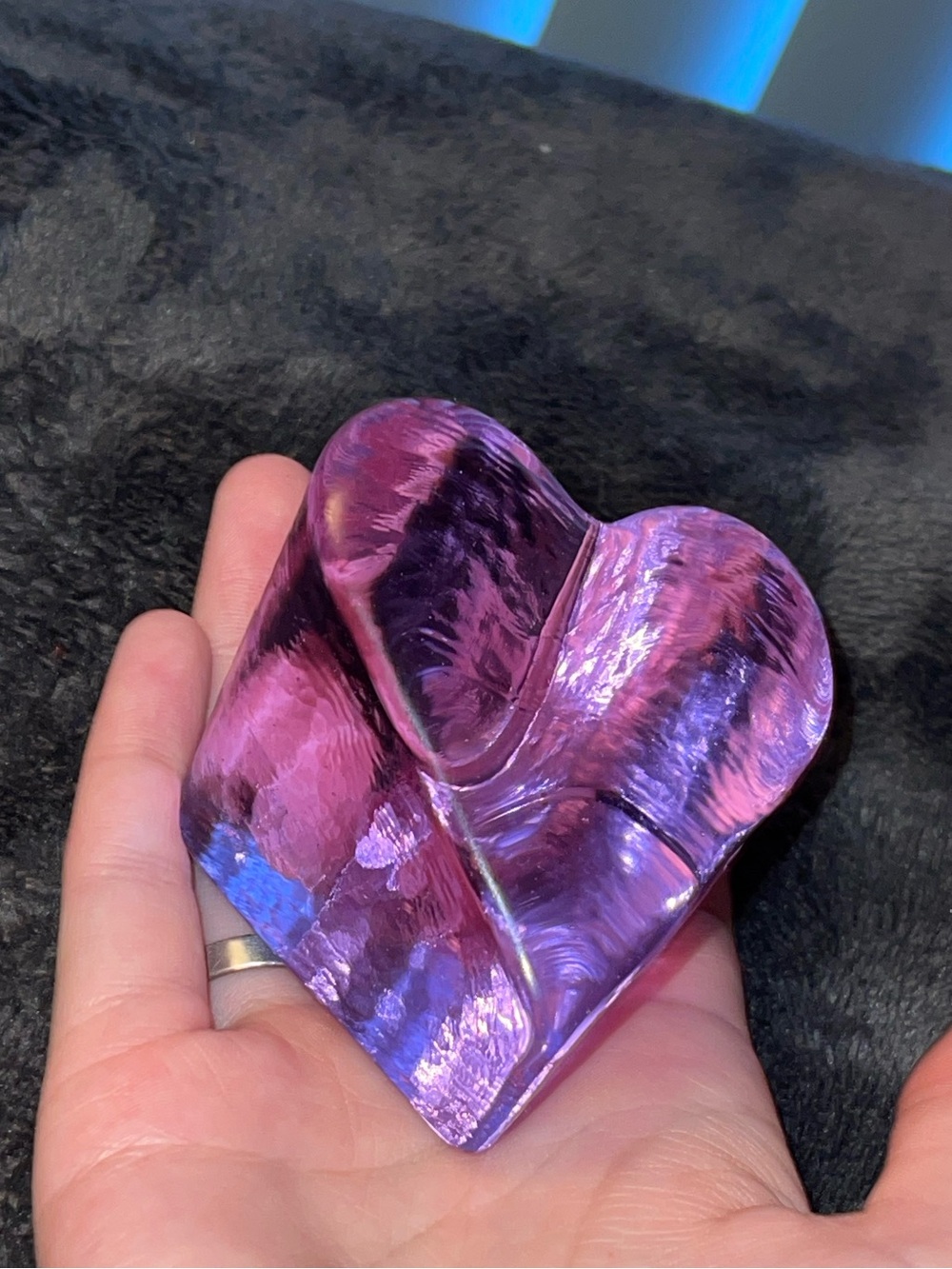 Fire & Light Purple Glass Heart Paperweight